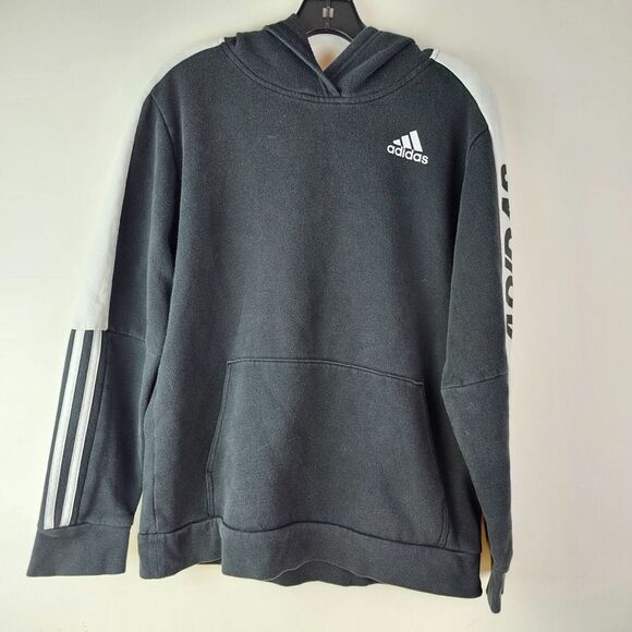 Adidas Pullover Hoodie Black Youth Boys L 14/16‎ Adidas Spell out Sweatshirt - Picture 1 of 6